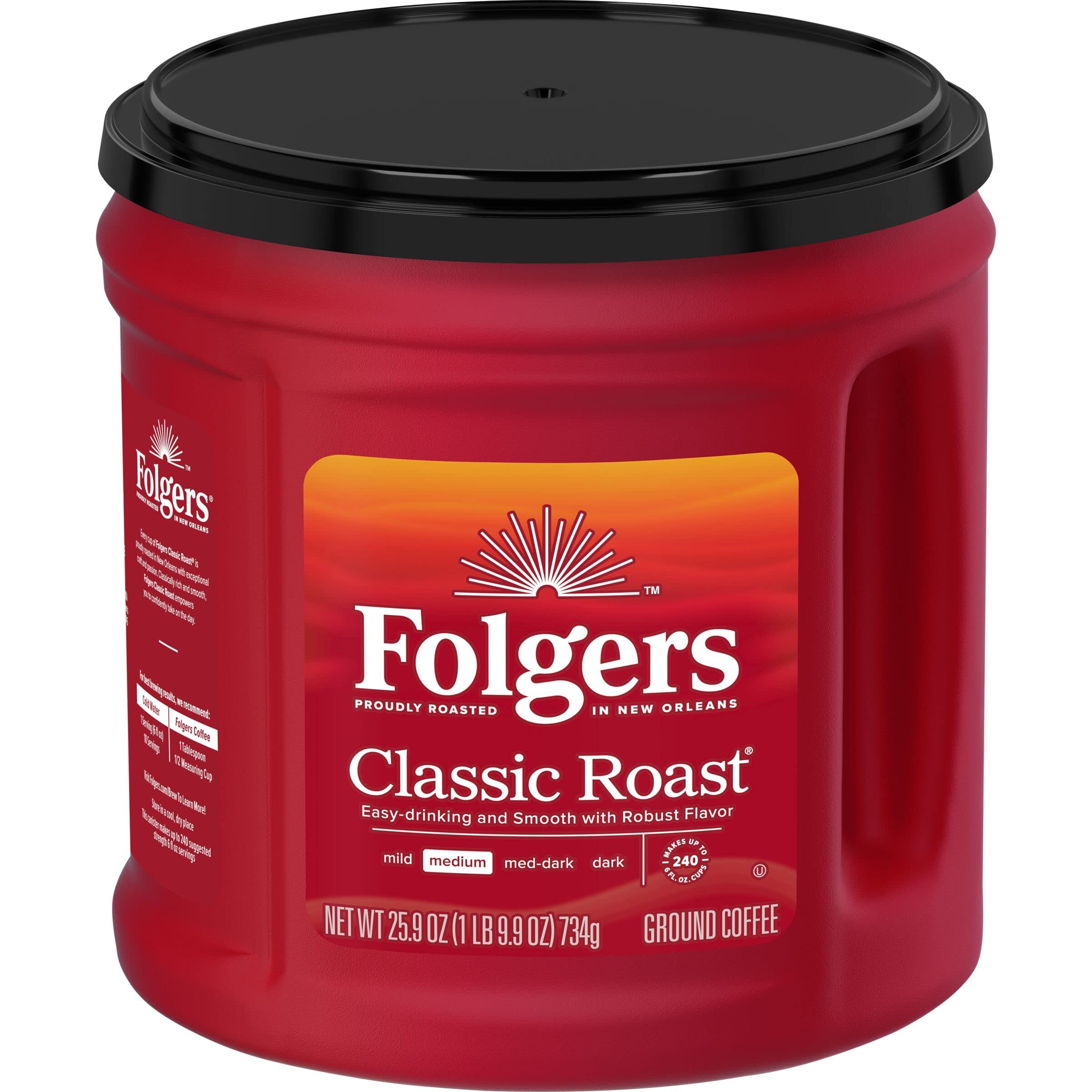 Folgers Ground Coffee Classic Roast Medium Blend 25.9 oz Canister